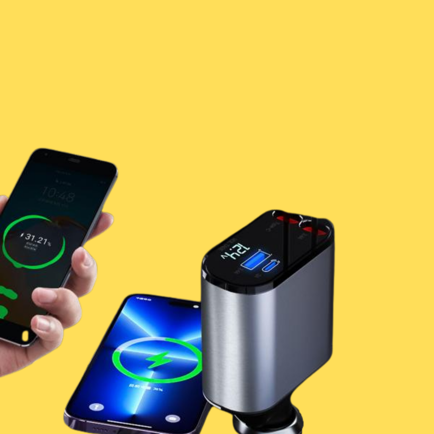 Car Charger 4-in-1 Super Fast | Type-C & Lightning Cables