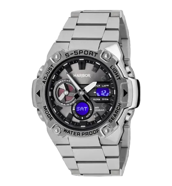 S SPORT Dual Time Men’s Stainless Steel Watch – Bold & Powerful Design