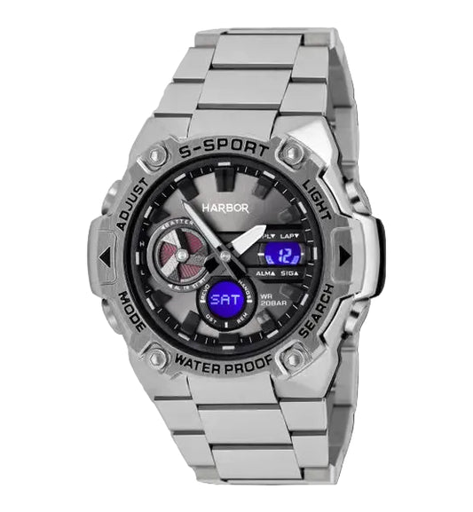 S SPORT Dual Time Men’s Stainless Steel Watch – Bold & Powerful Design