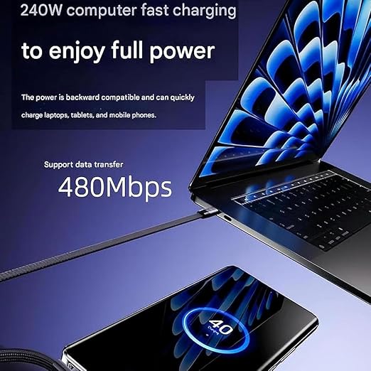 240W Type-C Fast Charging Cable for Mobile, Tablet, MacBook & Laptop (100% Original)