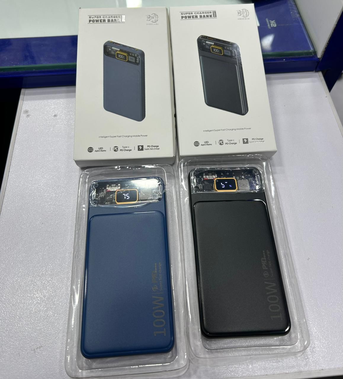 🔋 Super Charger 100W Power Bank – LED Display | Dual LED Flashlights | PD Fast Charging