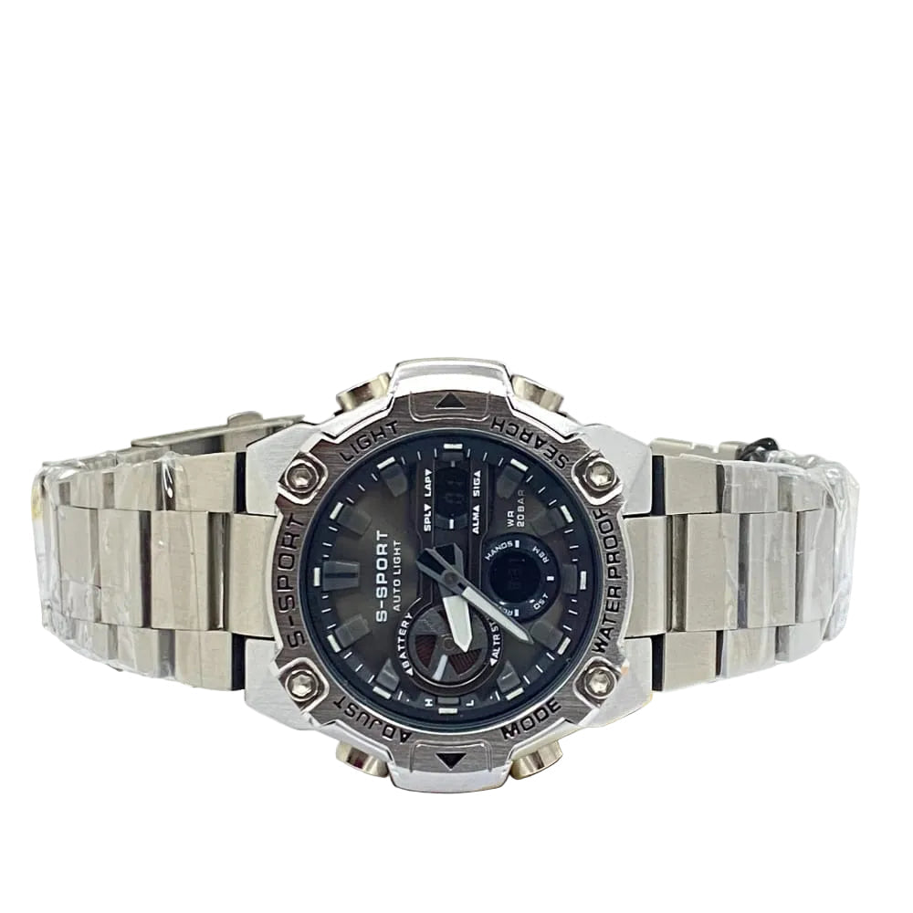 S SPORT Dual Time Men’s Stainless Steel Watch – Bold & Powerful Design
