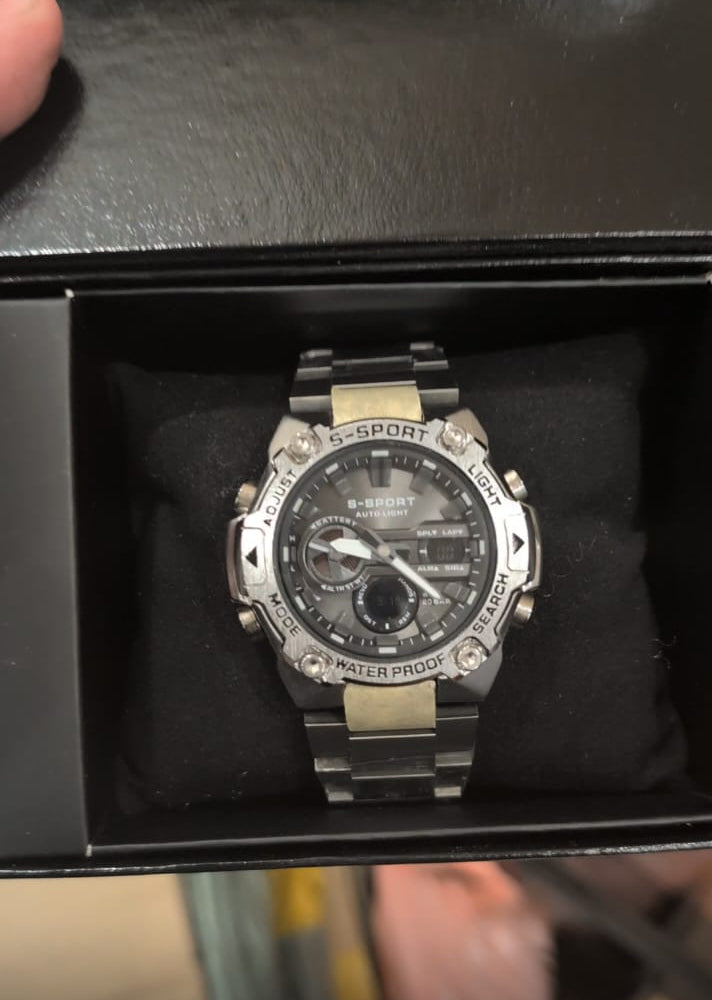 S SPORT Dual Time Men’s Stainless Steel Watch – Bold & Powerful Design