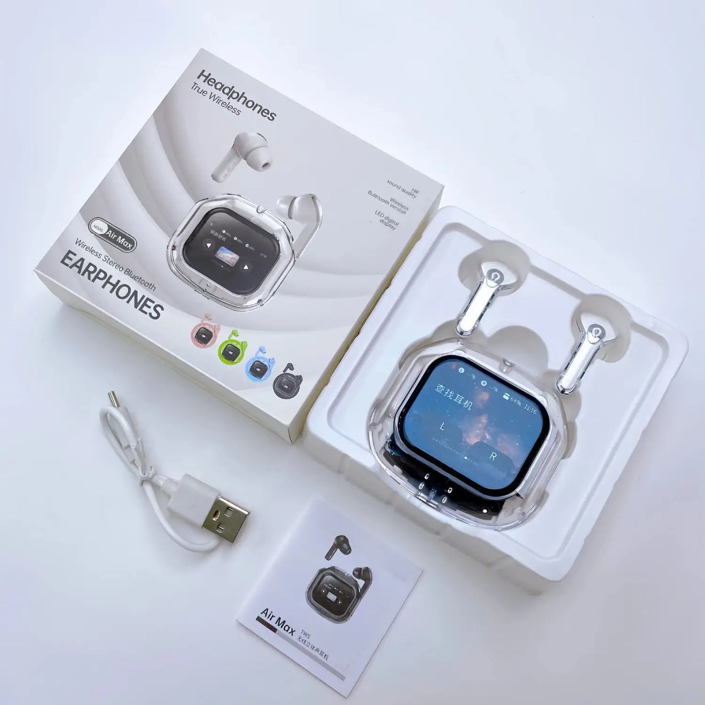 Air Max LCD Display Transparent Earbuds