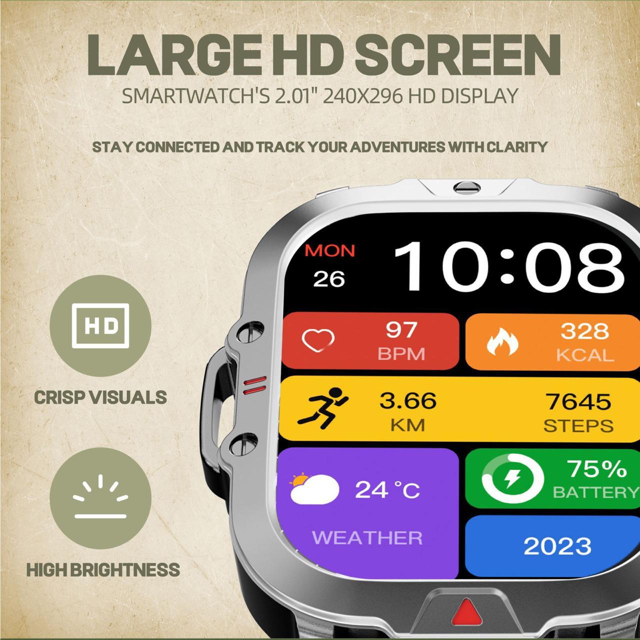 Blaktron Storm Hiking Smartwatch – 2.01” HD Display | Bluetooth Calling | 100+ Sports Modes